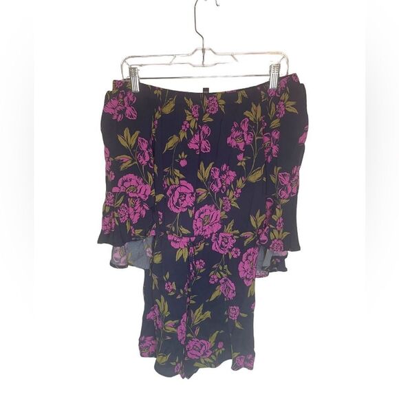 Express Off the Shoulder Floral Print Romper Flowy Ruffled Sleeves - Picture 7 of 7